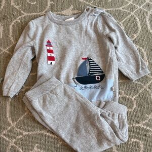 Gray Nautical Baby Sweater and Pants Set 12-18 Months